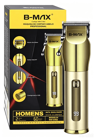 Máquina Cortar Cabelo Profissional Sem Fio Dourada USB LCD Barba Potente Bivolt Silenciosa Alta Qualidade