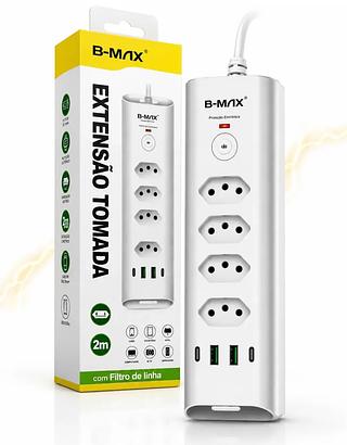 ￼Filtro de linha Regua de Tomadass 4tomadas 2 USB 2Tipo C—BMAX