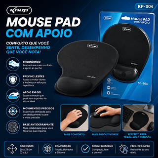 ￼Mouse Pad Ergonômico com Almofada de Gel para Conforto e Saúde Alívio e Suporte Mão e Pulso knup