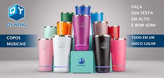 Marca QY，Copo Termico 420ml com Caixa Som Bluetooth Tampa Abridor