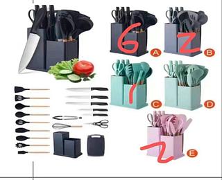 Kit 19 Conjunto Utensílios Silicone Facas Tabua De Cortar —1450g