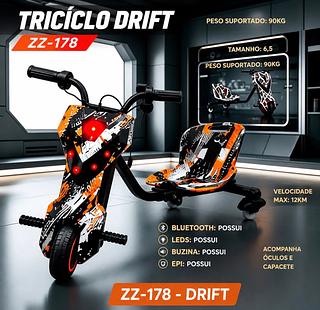 Triciclo elétrico infantil de 6,5 polegadas e 300W com luzes LED, Bluetooth, 3 velocidades e equipamentos de proteção (capacete, joelheiras e cotoveleiras).ycd-
