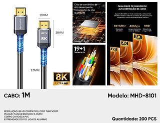 Cabo Hdmi 2.1 8k/60hz 4k/120hz Hdr Uhd 48gbps Hi-speed 1m—TOMATE