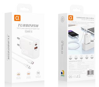 Carregador Completo TurboRápido 25w QC3.0 +USB+cabo typec e iphone —AGOLD ORIGINAL