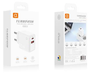 Fonte turbo AGOLD 2 entradas USB tipo C potência 25W