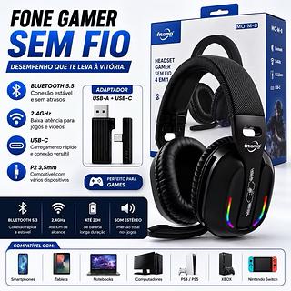 ￼Headset Gamer Sem Fio 4 em 1 Átomo MO-M-8 Bluetooth 2.4GHz USB-C P2 RGB Baixa Latência