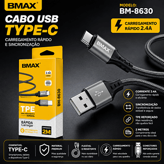 Cabo Carregador Usb 2Metros Para TYPEC—BMAX