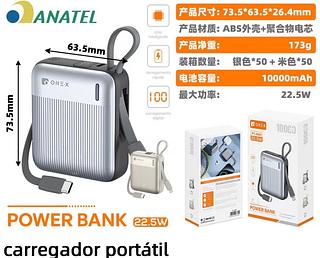 Power Bank10000mAh 22.5W Carregamento Rápido Display Digital 2 Saídas com Cabo Tipo C E iPhone