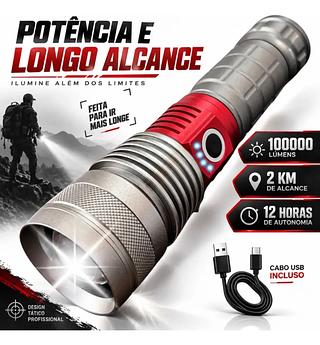 Lanterna Led 100000 Lúmens Xhp70 Recarregável Usb-c Zoom 30w—BMAX
