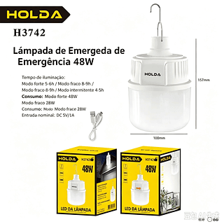 Lâmpada LED Recarregável Portátil 48w Luz Forte Fraca Camping Bancada