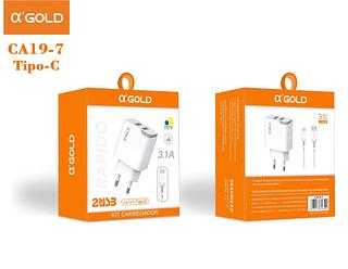 carrecador celula AGOLD 3.1a 2usb para typec