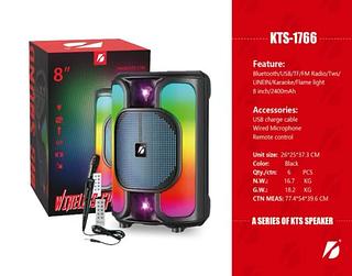KTS 1766 Caixa de som potente com leds bluetooth rádio 1 microfone controle remoto Aux P10