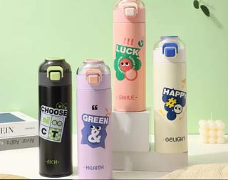 ￼Garrafa Térmica de 350ml De Aço Inox, Infântil Com Canudo—bm-p1451