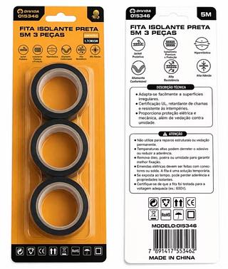 Fita Isolante Preta 5M - Kit com 3 peças