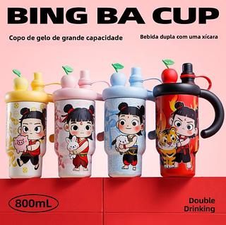 ￼Copo Térmico Grande Capacidade 800ml Aço Inox Série Nezha com Canudo