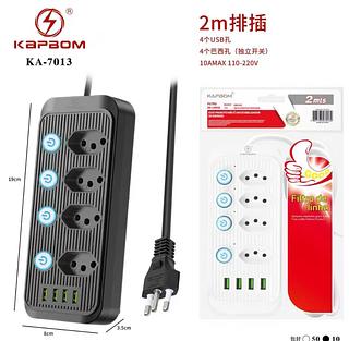 ￼4 Tomadas e 4 USB Extensão Elétrica C/ Cabo de 2 Metros 4 Interruptores Bivolt