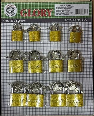 25，32，38mm Cartela Com 12 Cadeado Importado