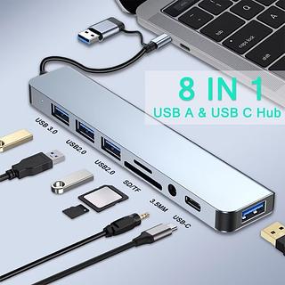8-Em-2 USB A E C Hub Type-Docking Station Adaptador Multiporta 3.0 Transferência Rápida De Dados Leitor De Cartão SD TF