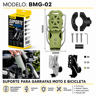￼Suporte de Garrafa Ajustável em 360° – Fixação Universal para Bicicletas Elétricas e Motocicletas