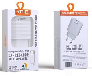 Carregador Turbo Para Iphone QC3.0 3A Kaidi 18W