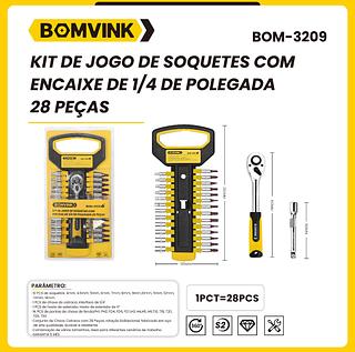 KIT DE JOGO DE SOQUETES COM ENCAIXE DE 1/4 DE POLEGADA28 PEÇAS