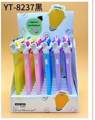 Caneta Divertida Kawaii - Unicórnio Alado com LED pacote 36pc 4cores tinta preta/Caneta à base de água