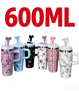 ￼Copo térmico de aço inoxidável 600ml com alça e canudo
